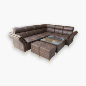 Premium Brown L-Shape Sofa Set with Center Table