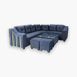 Luxury Navy Blue L-Shape Sofa Set with Gold Accents