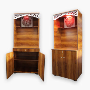 Classic Wooden Mandir with LED Backlight & Spacious Storage