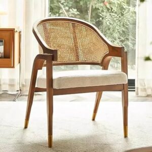 Solid Wood Accent Chair with Cane Back & Cushioned Seat