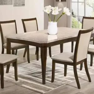 6 Seater Marble Top Dining Table Set with Cushioned Chairs